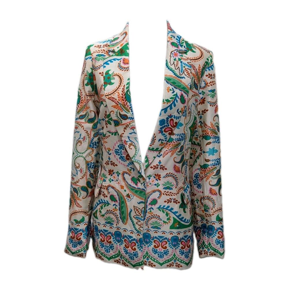 Rachel Zoe Paisley Blazer Jacket Womens XS White Multi Color Single Button